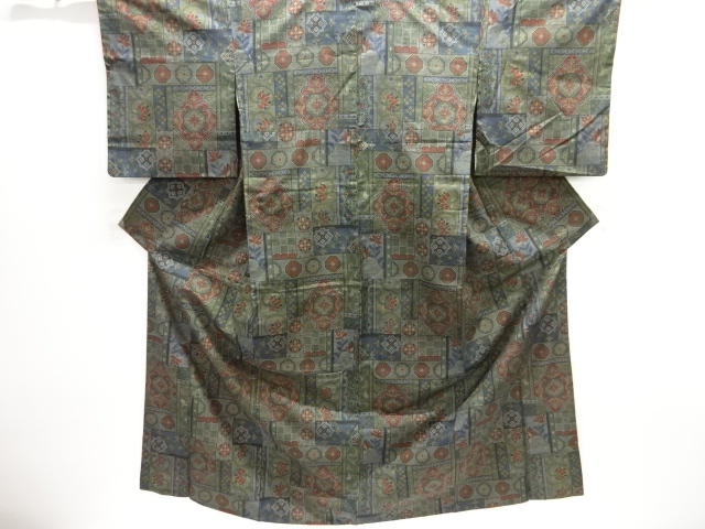 JAPANESE KIMONO / TSUMUGI / FLOWER CREST ARABESQUE PATTERN 